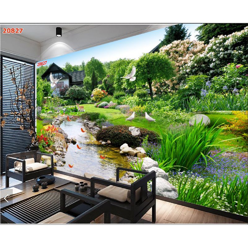 Tranh dán tường 3D phong cảnh có keo sẵn bóc dán