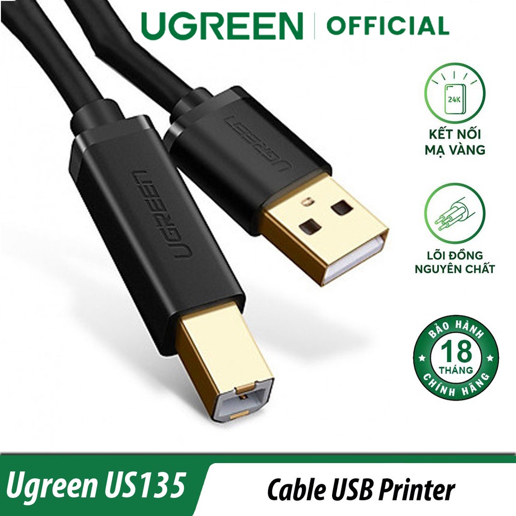 Cáp Máy In Mạ Vàng USB 2.0 Ugreen US135 Chính Hãng