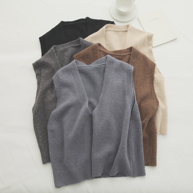 (ORDER- sẵn Đen) Áo len nữ Gile len lông mềm mịn màu Vintage Hàn Quốc | BigBuy360 - bigbuy360.vn