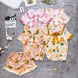 Đồ ngủ nữ lụa Latin cộc tay, Đồ bộ nữ cộc tay bộ mặc nhà dễ thương mùa hè chất mát nhiều hoạ tiết đẹp
