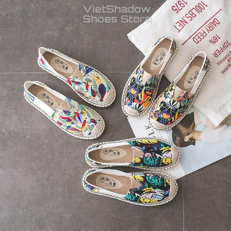 Slip on nữ - Giày lười vải nữ họa tiết - Chất liệu vải bố sợi cotton thoáng khí, đế cao su mềm, chống trơn trượt ♠️