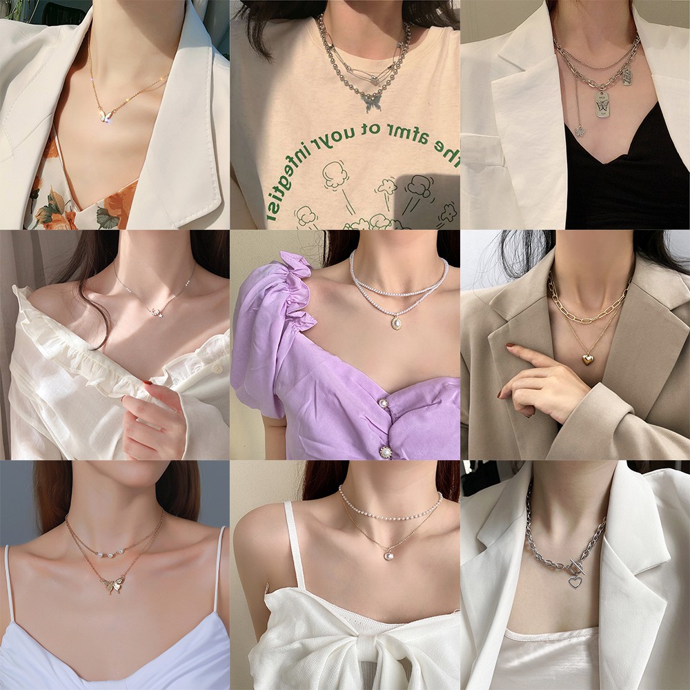 Dây chuyền choker ngọc trai mặt bươm bướm Hàn Quốc