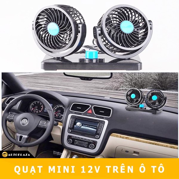 Quạt đôi xoay 360 độ trên ô tô - Nguồn 12V