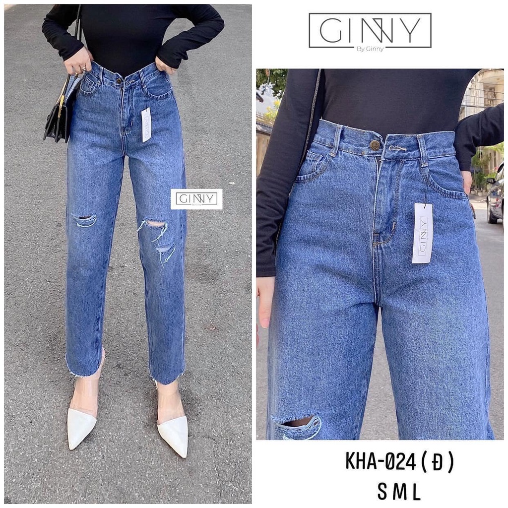 Quần Baggy Nữ Hack Dáng KHA-024 | Quần Baggy Jean Cạp Cao | Vải Jean Wash xịn | GinHouseShop
