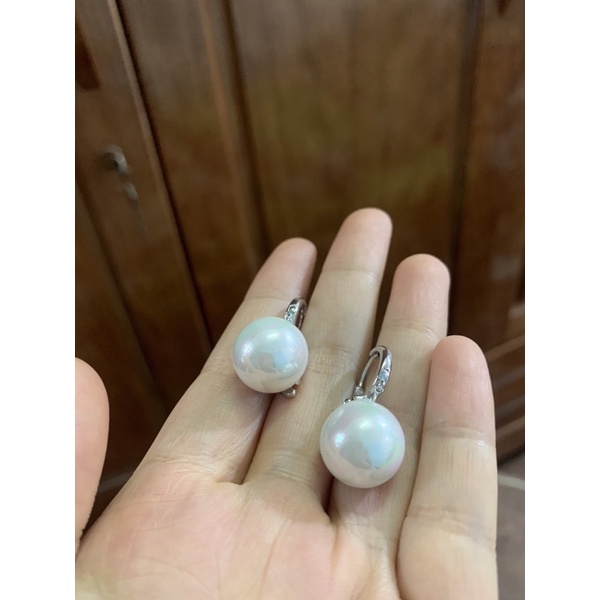 khuyên tai treo ngọc trai nhân tạo viên to nặng bóng đẹp bạc phủ vàng trắng cao cấp
