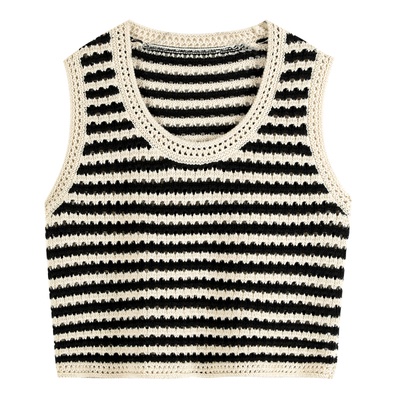 Áo tanktop XIAOZHAINV dệt kim không tay họa tiết kẻ sọc thiết kế thời trang Hàn Quốc cho nữ