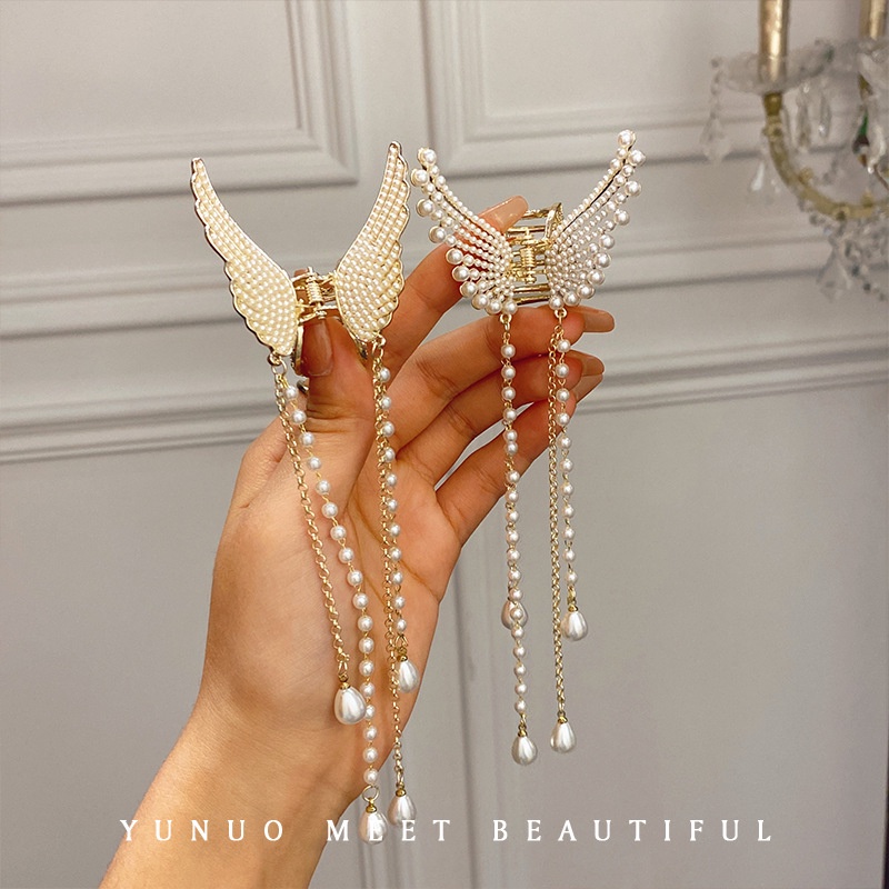 Tender afternoons Kẹp Tóc Kim Loại Hình Bướm Đính Ngọc Trai Thời Trang Hàn Quốc
