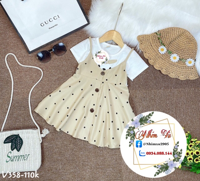 Đầm yếm liền chấm bi cho bé yêu (10-20kg)