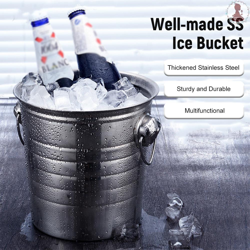 【med】Ice Bucket Well-made Stainless Steel Ice Cold Champagne Bucket Wine Chiller Container Beer Cooler