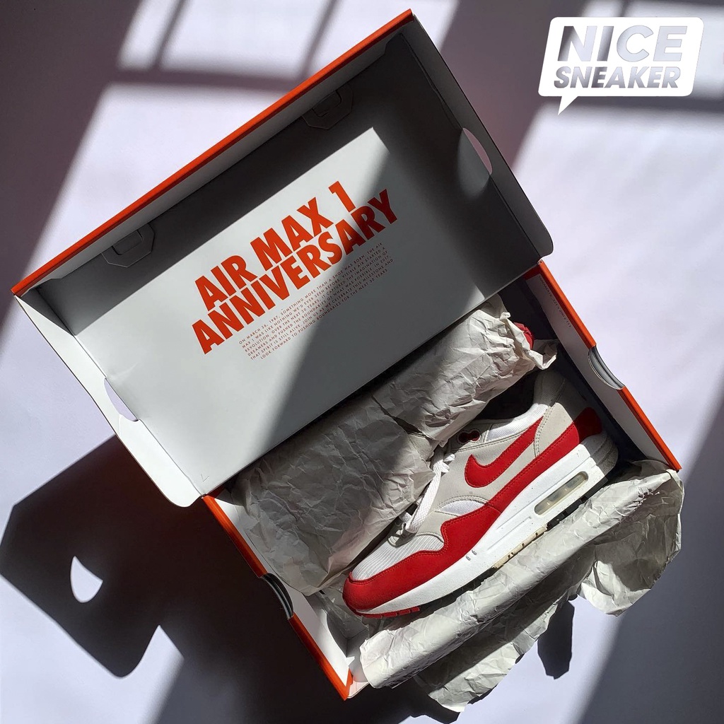 Giày nike air max 1 OG Anniversary Red (2017/2018 restock pair) - White/red phiên bản high quality | Nice Sneaker .