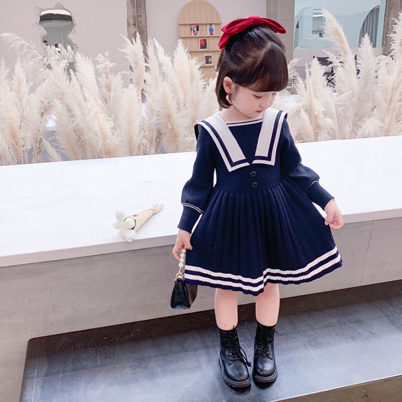 Đầm Len Tay Dài Phong Cách Hàn Quốc Thời Trang Thu Đông Cho Bé Gái