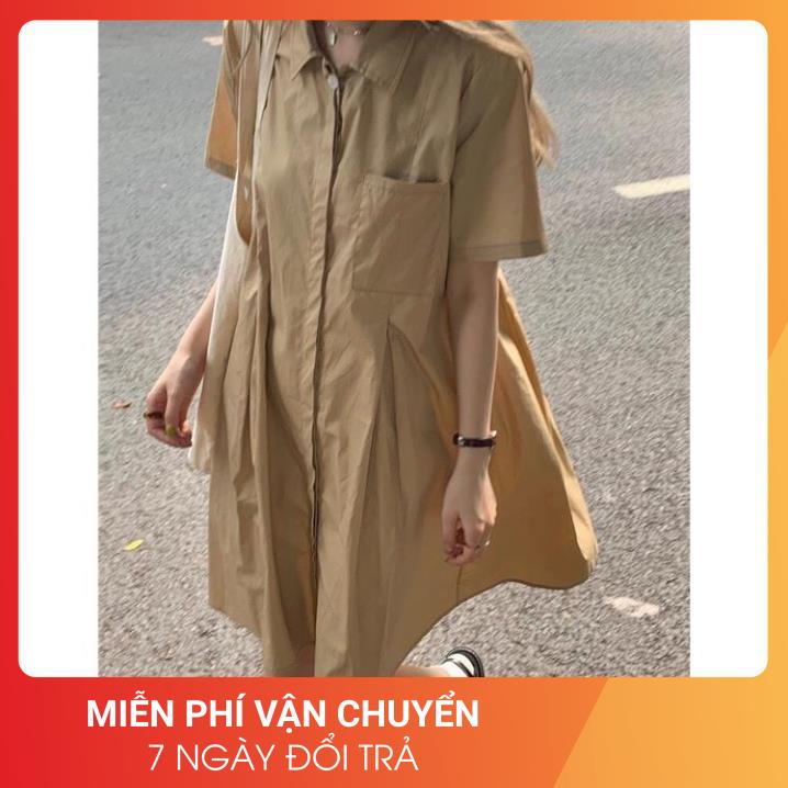 Đầm Sơ Mi Thô Hàn 24AP Nữ [FREESHIP] Váy suông dáng rộng tay lỡ, thiết kế viền eo màu TRẮNG | BE cá tính Ulzzang | BigBuy360 - bigbuy360.vn