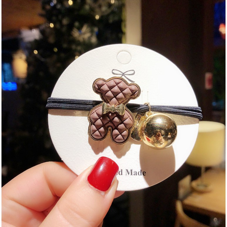 Dây Cột Tóc Cao Su Co Giãn Phối Hình Gấu Nhỏ Bằng Hợp Kim Cổ Điển Chất Lượng Cao