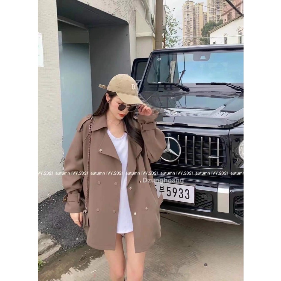 [ảnh thật-sẵn] Áo khoác kaki khuy bấm kèm đai eo 3 màu