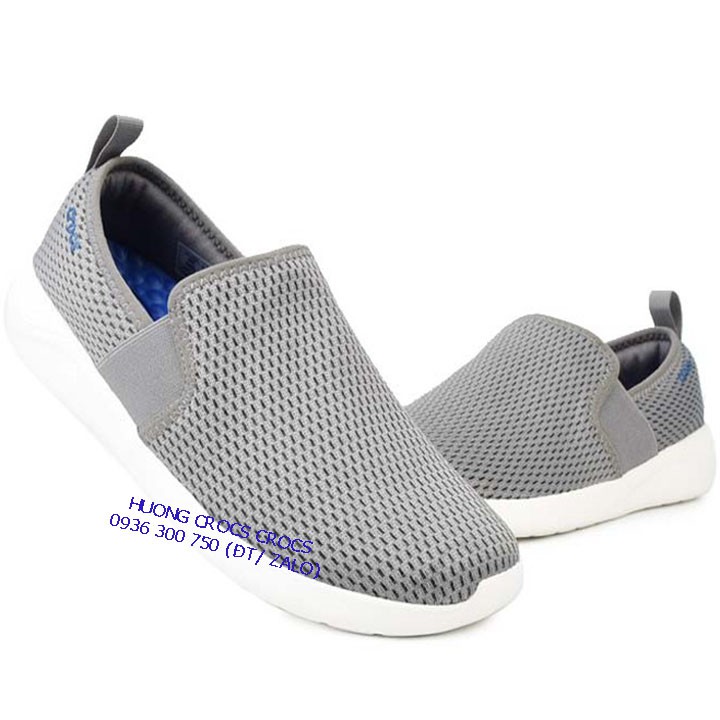 GIÀY LƯỜI CROCSS VẢI LƯỚI LITERIDE SLIP ON CHO NAM MÀU GHI XÁM CHUẨN XỊN FULL BOX