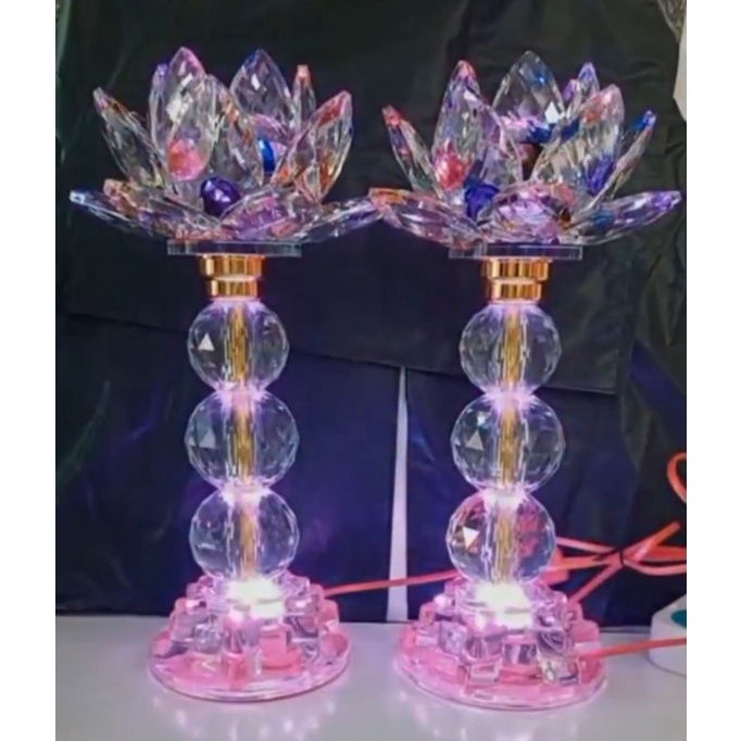 Đèn Thờ Cúng Sen Pha lê. cao 32cm