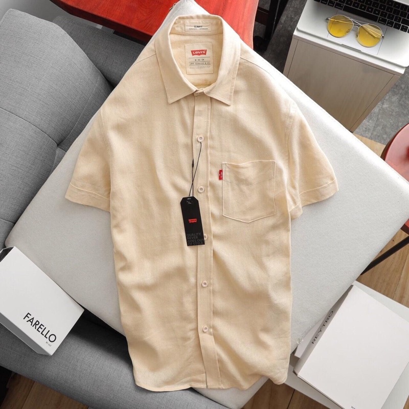 Áo sơ mi nam ngắn tay Le vi s trơn có túi