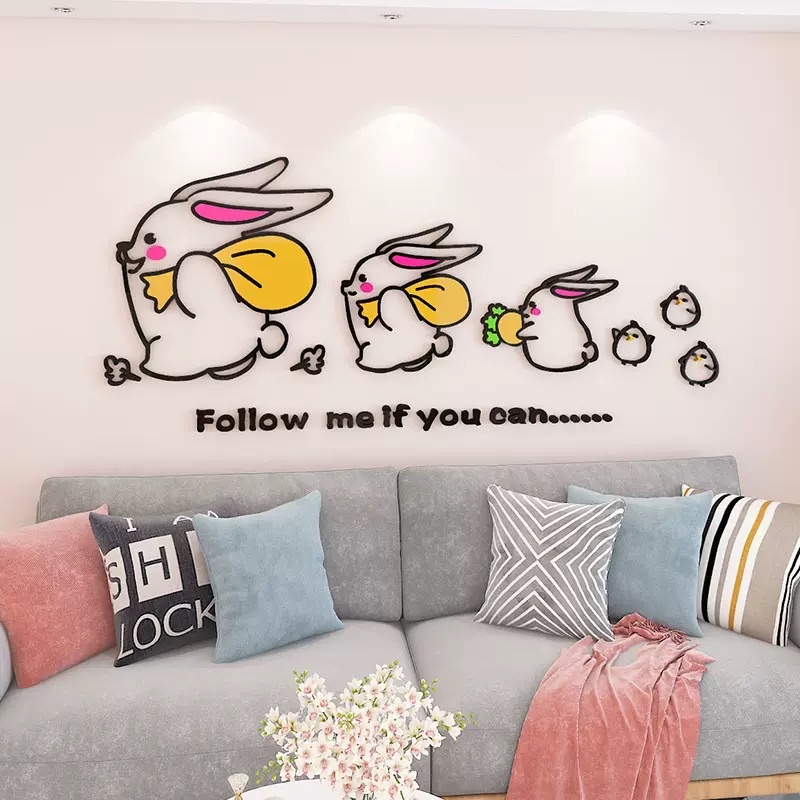 Tranh dán tường mica dán nổi follow me trang trí phòng khách, ngủ, quán cafe, trà sữa