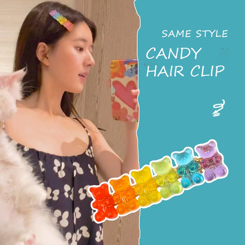 Bộ Kẹp Tóc Nhựa Dẻo Hình Gấu Nhiều Màu Xinh Xắn Dễ Thương