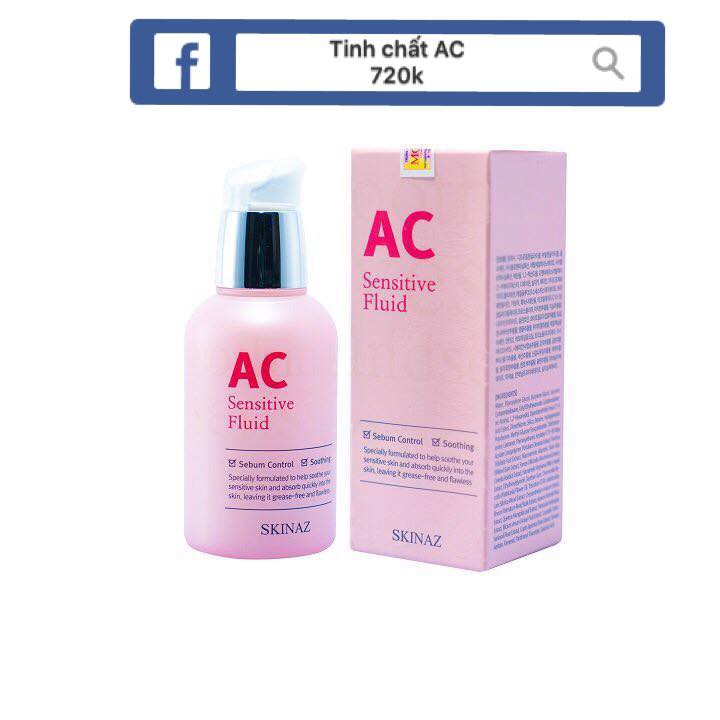 Tinh chất AC Sensitive Fluid Skinaz Hàn Quốc phục hồi da nhạy cảm bị hư tổn, mịn da, giảm mụn, kiểm dầu, trắng sáng da