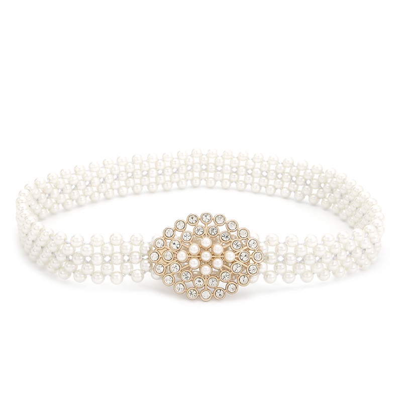 Thắt Lưng Co Giãn Đính Đá Ngọc Trai Giả Phong Cách Hàn Quốc