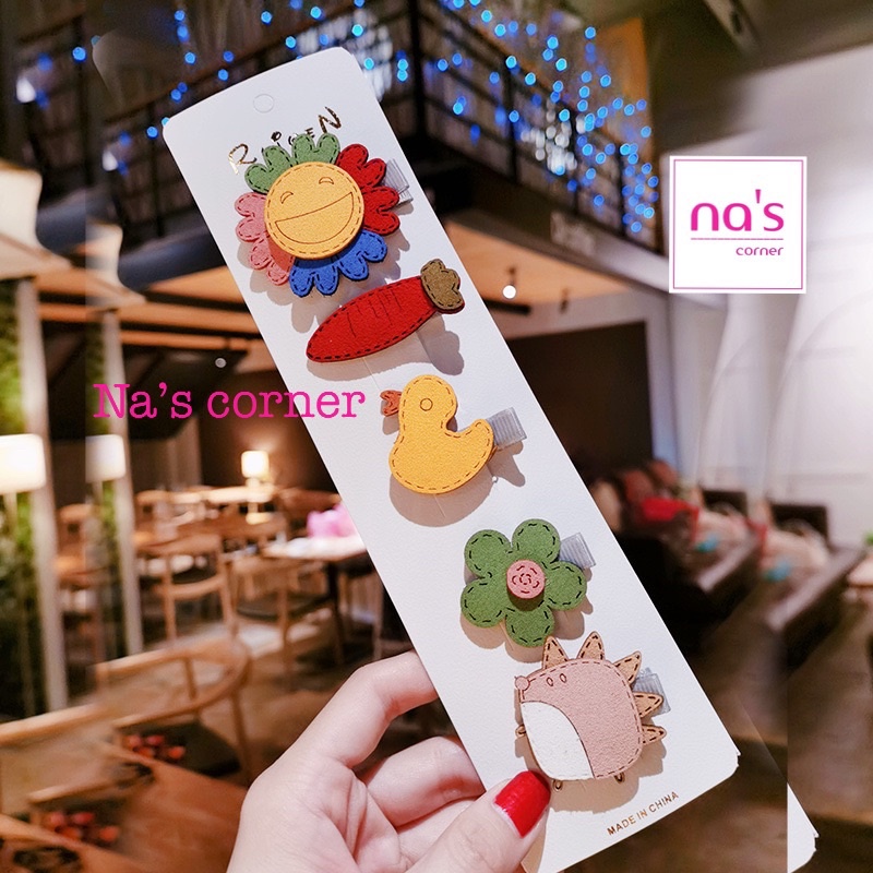 Bộ 5 kẹp tóc mỏ vịt dễ thương cho bé gái hình hoa thỏ khủng long trái cây