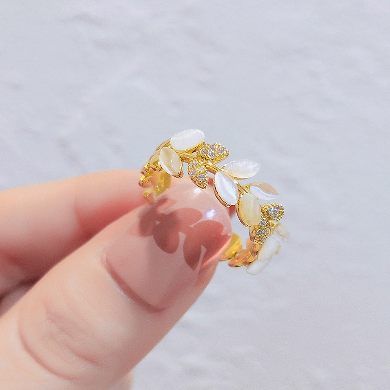 Nhẫn Đồng Đính Đá Zircon Hình Lúa Mì Thời Trang Cổ Điển Có Thể Điều Chỉnh Cho Nữ