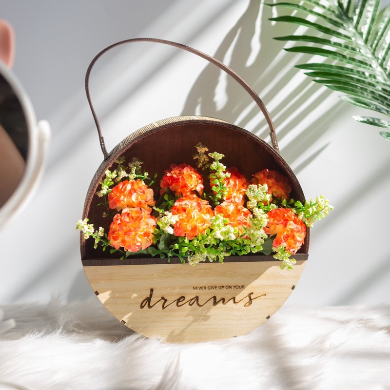 Giỏ Hoa Gỗ Vintage Treo Trang Trí Nhà Cửa