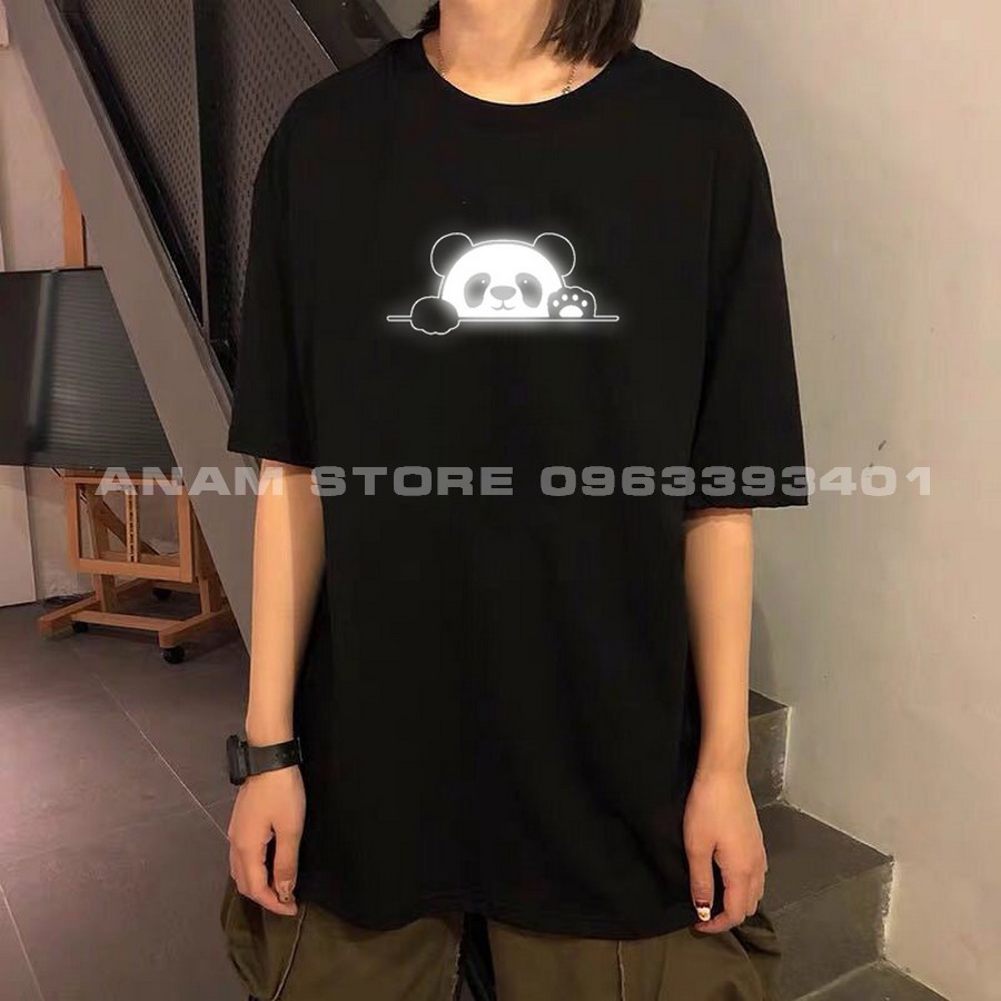 Áo thun phản quang Tay lỡ nam nữ Gấu trúc