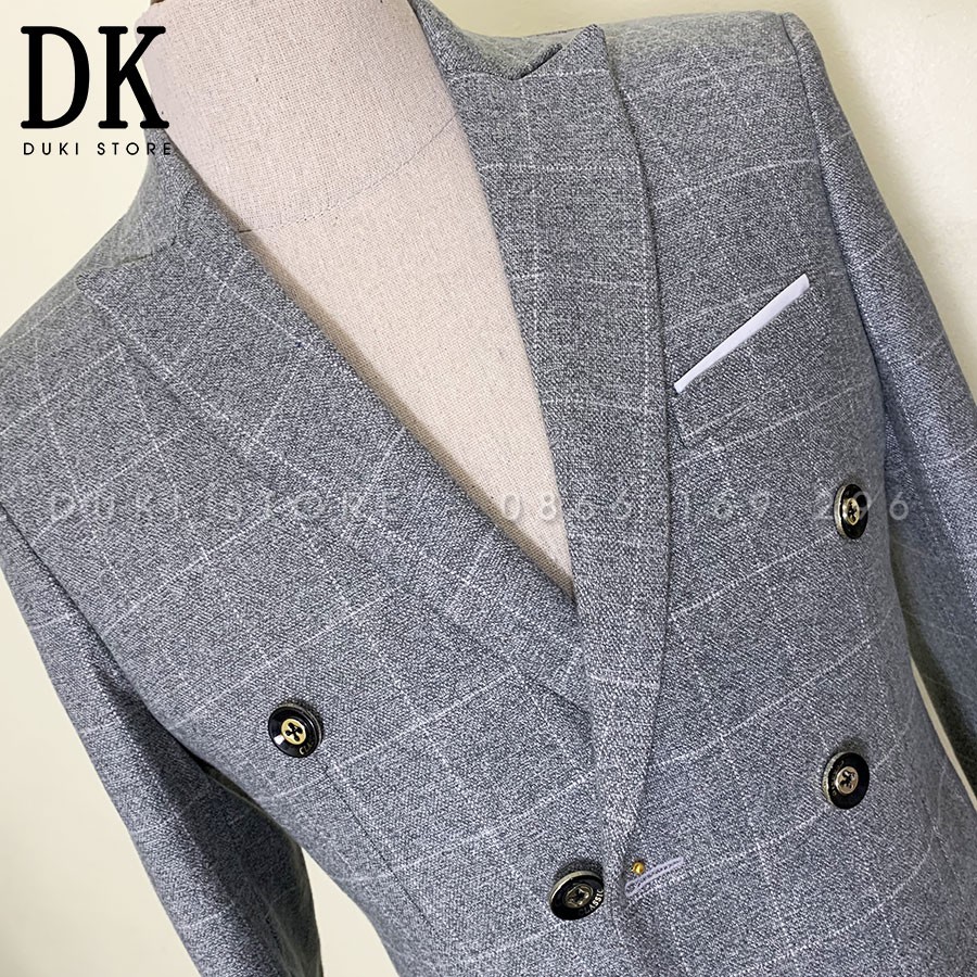 Bộ vest nam 6 cúc Hàn Quốc màu kẻ dạ đẹp DKE0011 - DUKI STORE