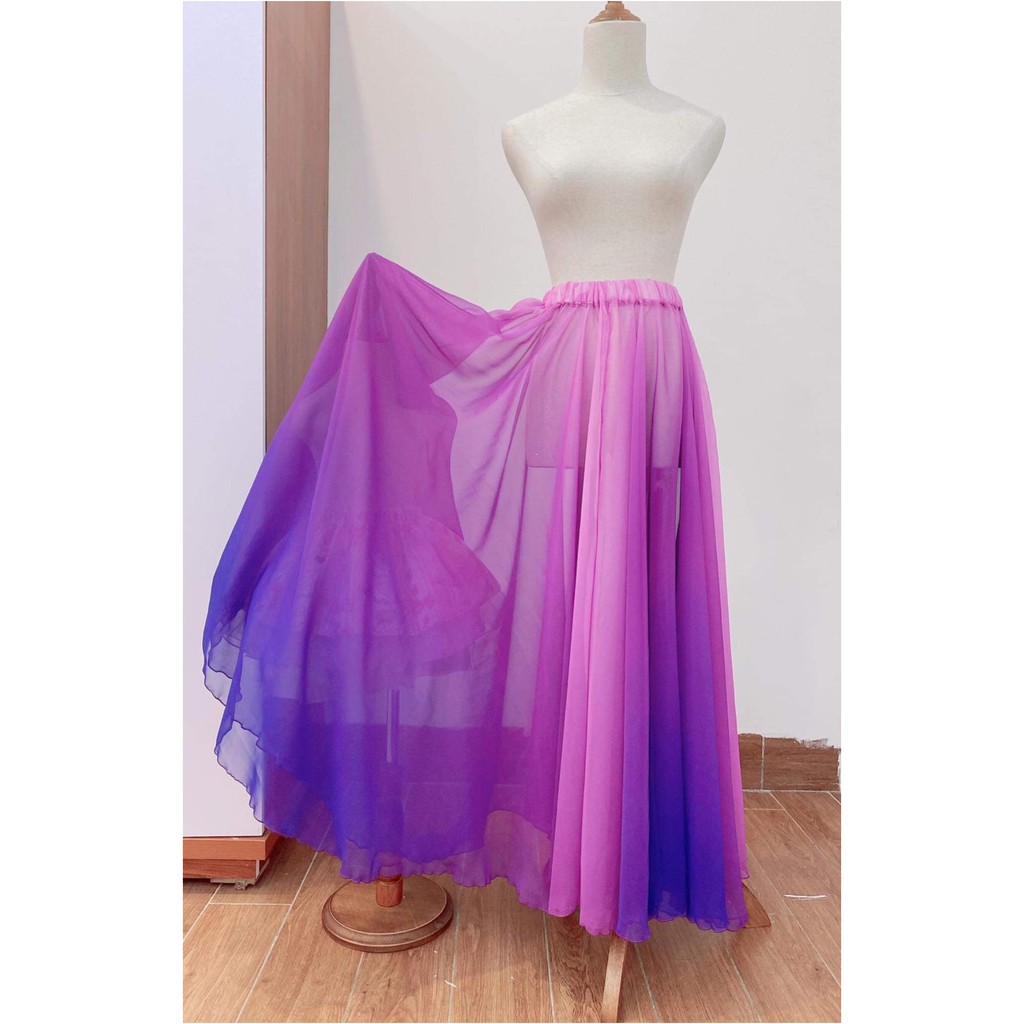 [ Nhiều màu ] Chân váy múa xoè tròn 360 độ , 720 độ chất vải voan chiffon ombre chuyển màu