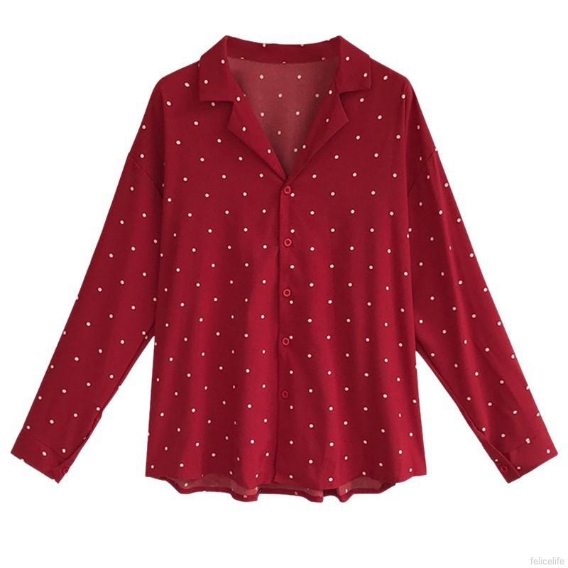 Áo kiểu tay dài họa tiết chấm bi thanh lịch dành cho nữ