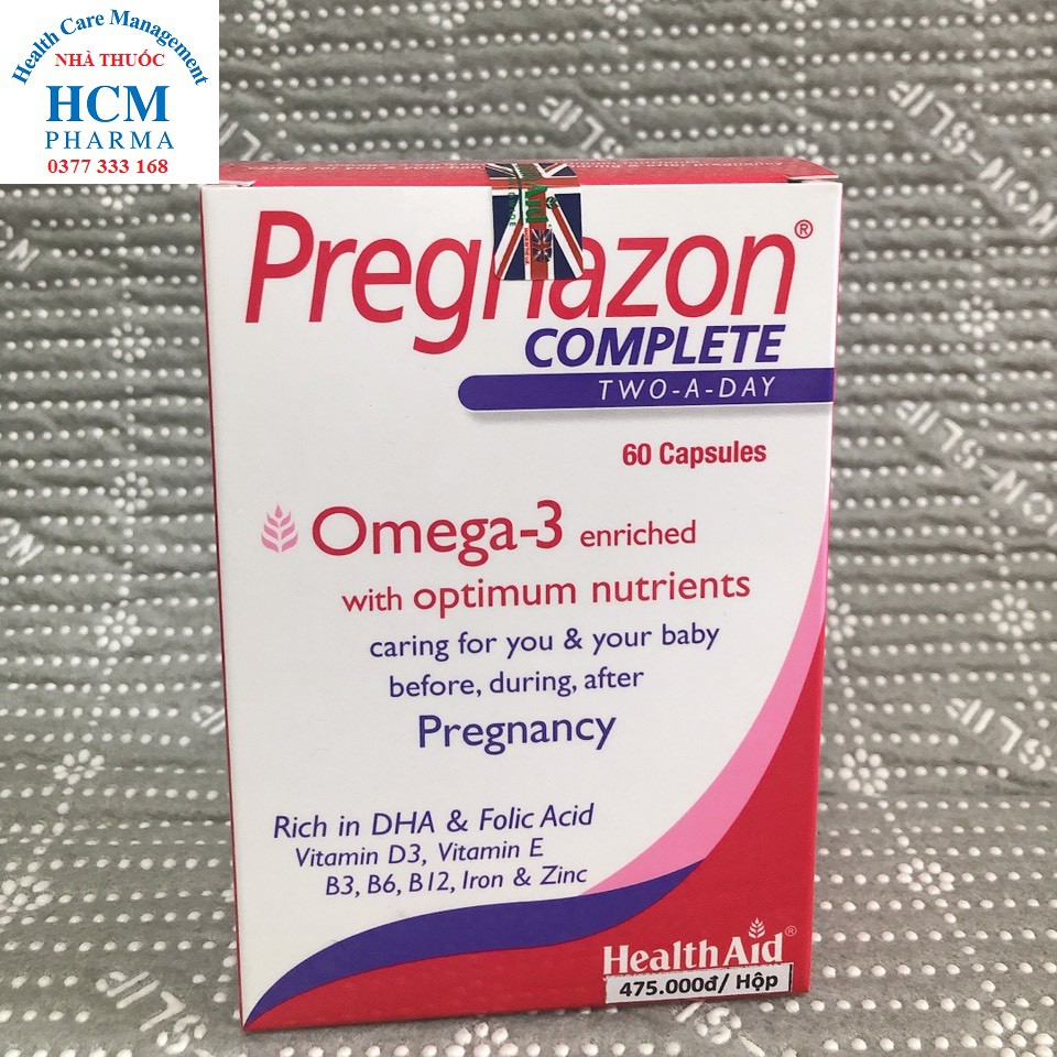 [NHẬP KHẨU UK] Bổ Bà Bầu HEALTH AID PREGNAZONE Complete With Omega3 - 60v- Bổ sung vitamin, khoáng chất cho Mẹ mang thai