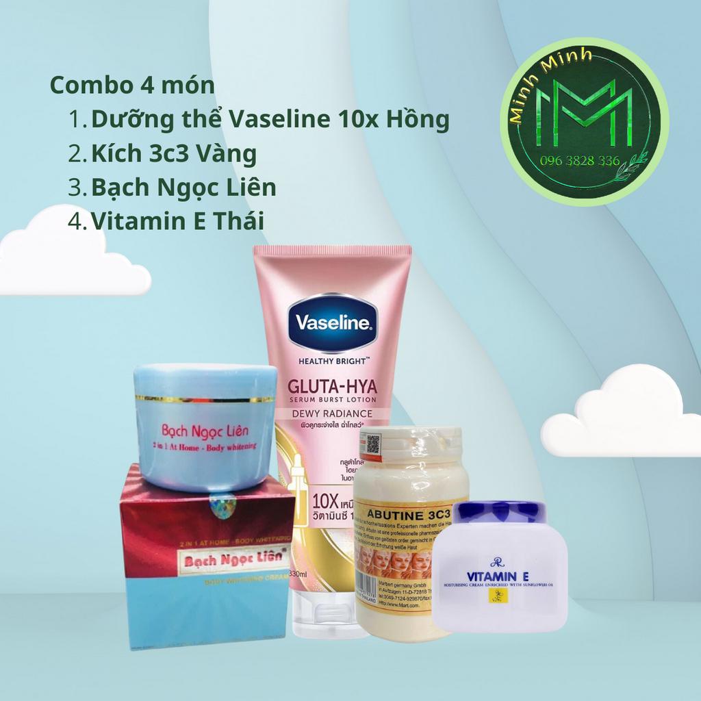 Combo 4 Món Bạch Ngọc Liên Kích Trắng Mạnh Tự Trộn Vaseline 10x Dưỡng Trắng Da Body