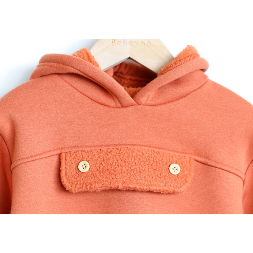 Áo bé gái/ bé trai Hàn Quốc Bebezoo dài tay lót lông _ hoodie lót lông khuy ngực