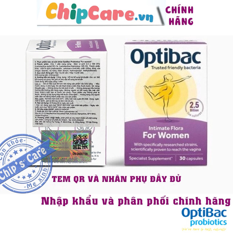 Optibac Tím for women tem nhãn QR đầy đủ