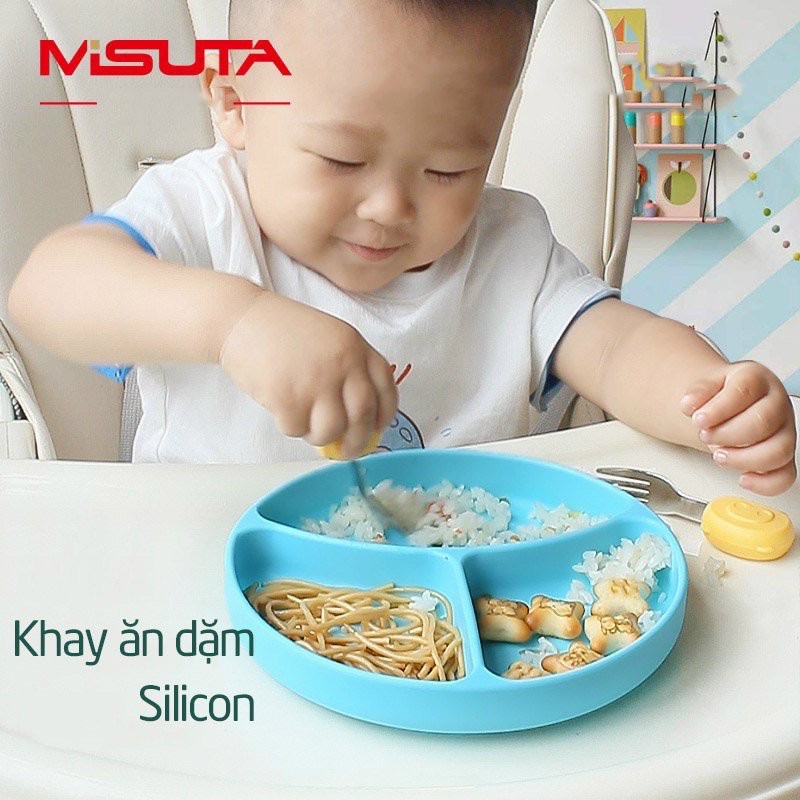 (TẶNG CỌ ỐNG HÚT-CHỐNG ĐỔ) - Combo 5 món đồ dùng ăn dặm cho bé, Khay Ăn Dặm Cho Bé Chất Liệu silion - Có bán lẻ các món