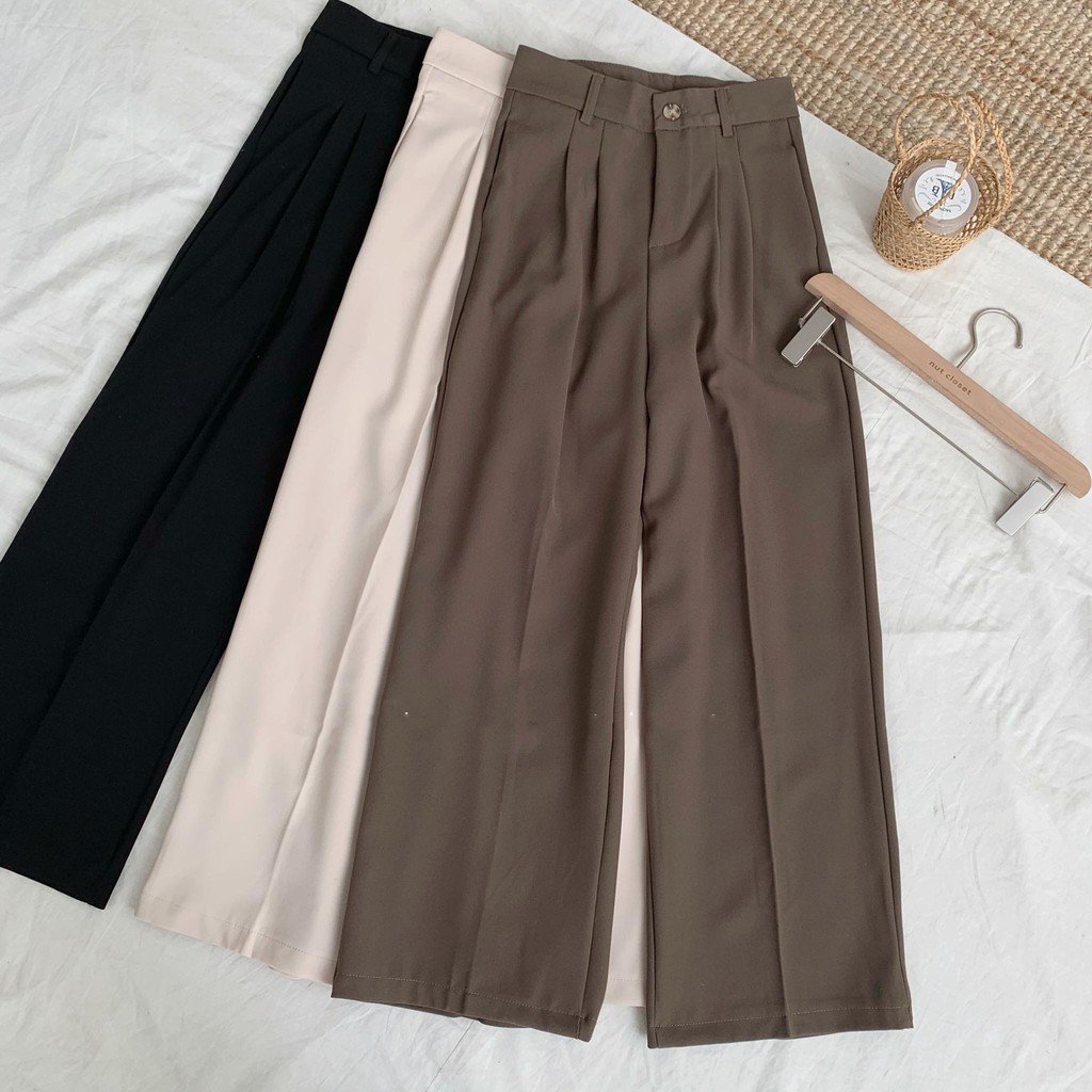 Quần vải nữ ống rộng Culottes cạp lưng cao khóa trước cúc thật dáng đứng siêu dài 95cm Q2D18