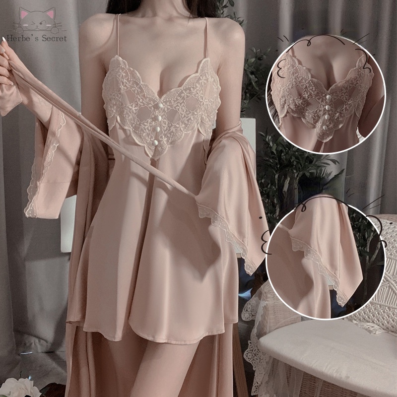 Đầm Ngủ Hai Dây Phối Ren Thêu Họa Tiết Ngọt Ngào Thoải Mái Mùa Xuân Hè Cho Nữ