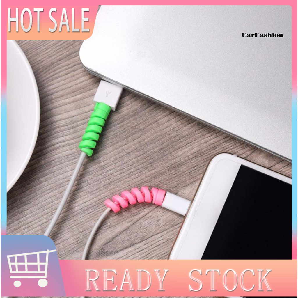 CAR|1 Pair Charging Cable Protector Durable Anti-tangle Plastic Spiral Charging Cord Winder for Cellphones Computers Laptops Mouses USB Cords