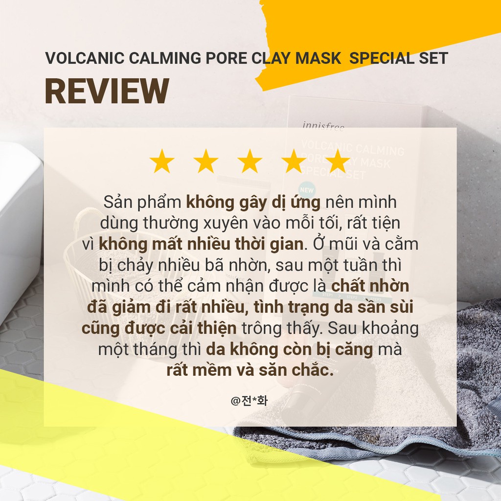 Bộ sản phẩm se khít lỗ chân lông đá tro núi lửa innisfree Volcanic Calming Pore Clay Mask Special Set