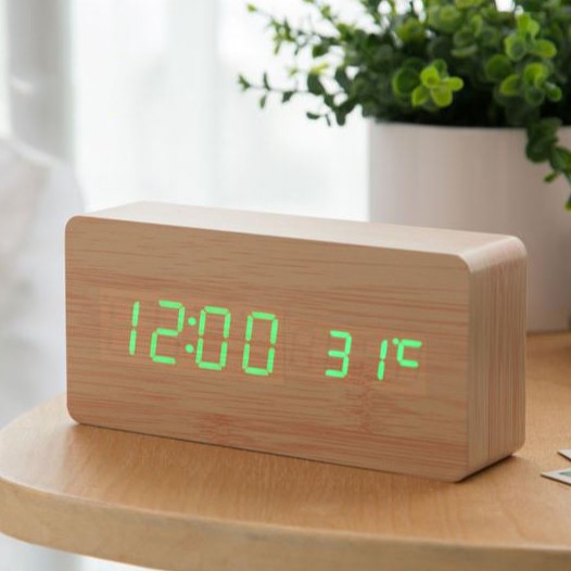 Đồng hồ để bàn LED giả gỗ MONSKY ZAYTEN hình chữ nhật độc đáo, tiện dụng đo thời gian, nhiệt độ phòng.