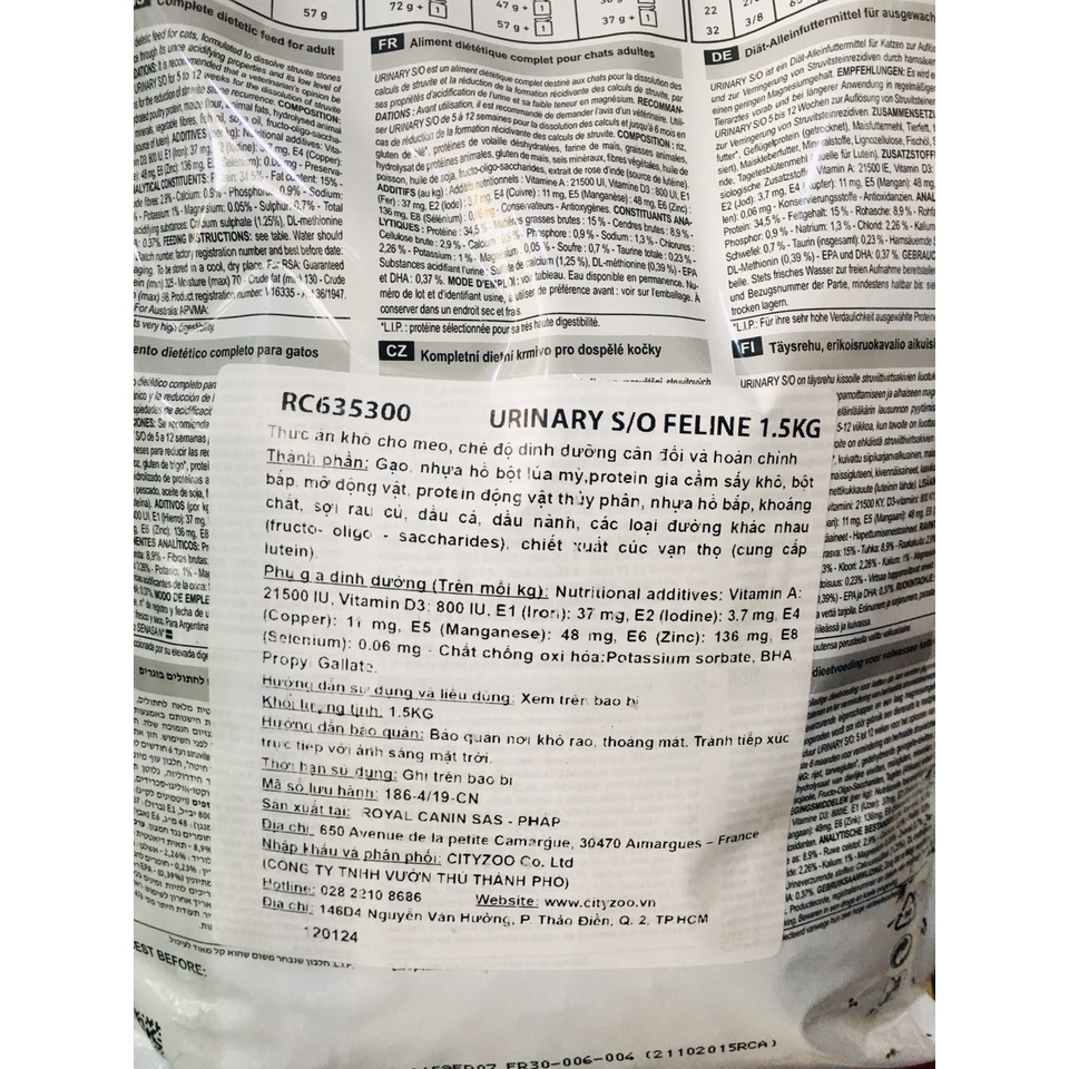 Thức ăn khô dành cho mèo ROYAL CANIN URINARY S/O FELINE 1.5KG
