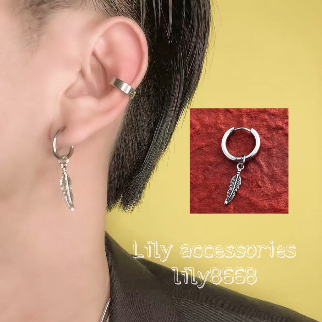LEAF EARRING khuyên tai và kẹp tai titan chiếc lá nam nữ không gỉ không đen không dị ứng