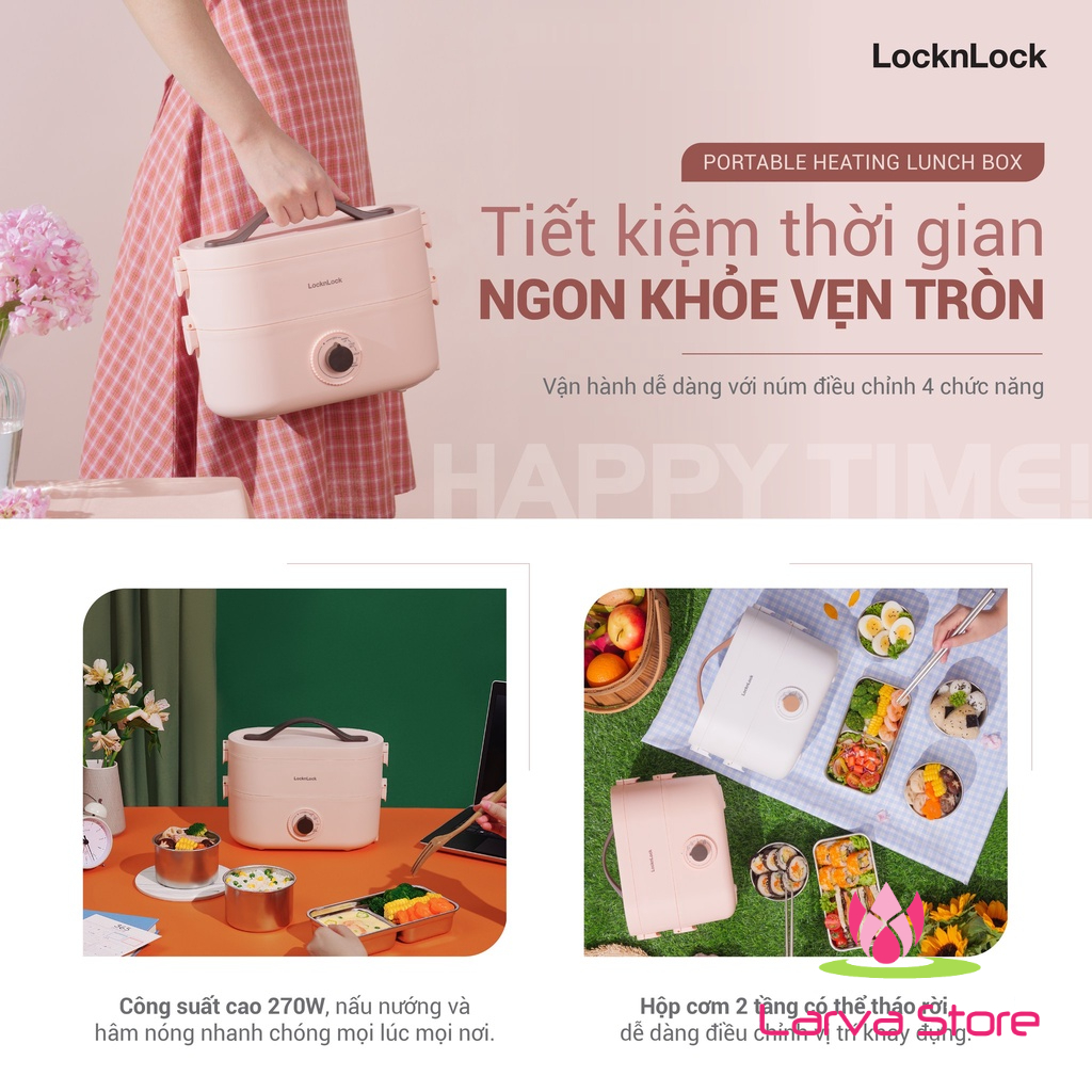 Hộp cơm điện chính hãng LocknLock EJR211PIK 1.3L (nấu cơm/ hâm nóng/ nấu súp/ giữ ấm)