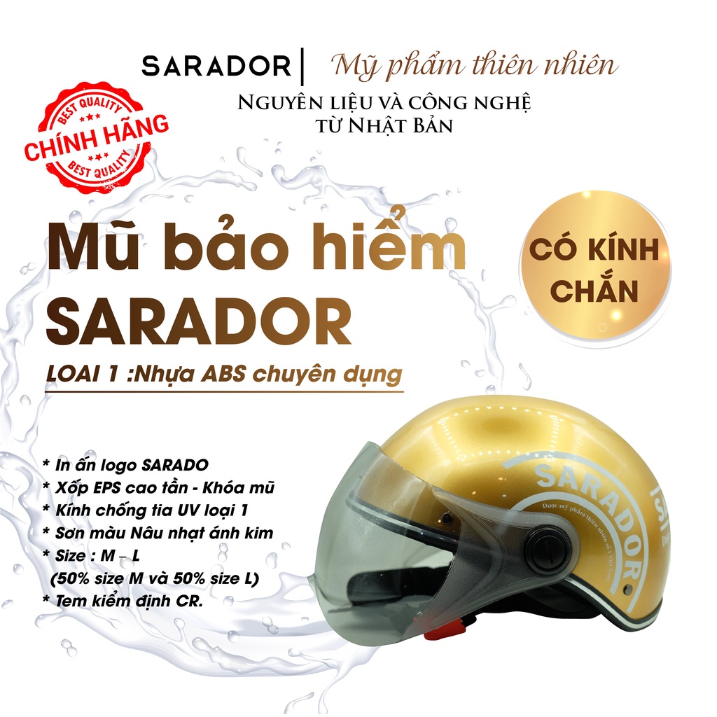 (Nón)Mũ bảo hiểm Nửa đầu Sarador Nhựa ABS loại 1 Có Kính Chắn Mưa Chống Chói, Tia UV