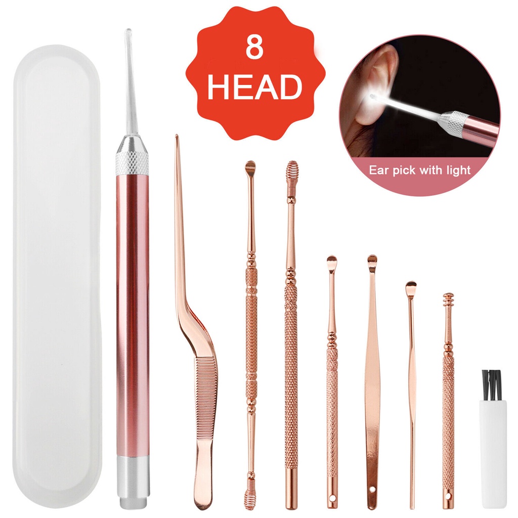 Set 8 Dụng Cụ Ráy Tai Bằng Thép Không Gỉ Có Đèn LED Cho Bé