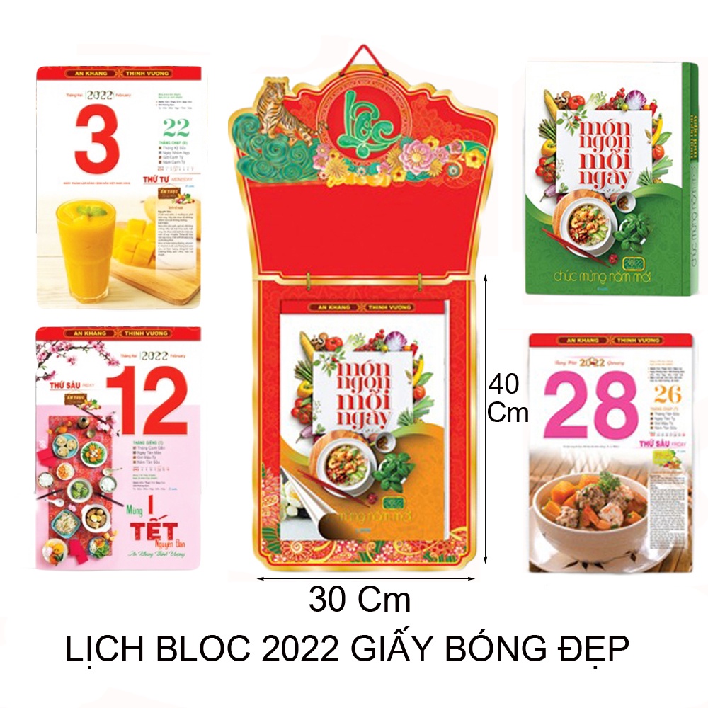 Lịch bloc 2022 loại lớn lịch treo tường Ẩm Thực Dinh Dưỡng Nhâm Dần lịch treo tường 2022