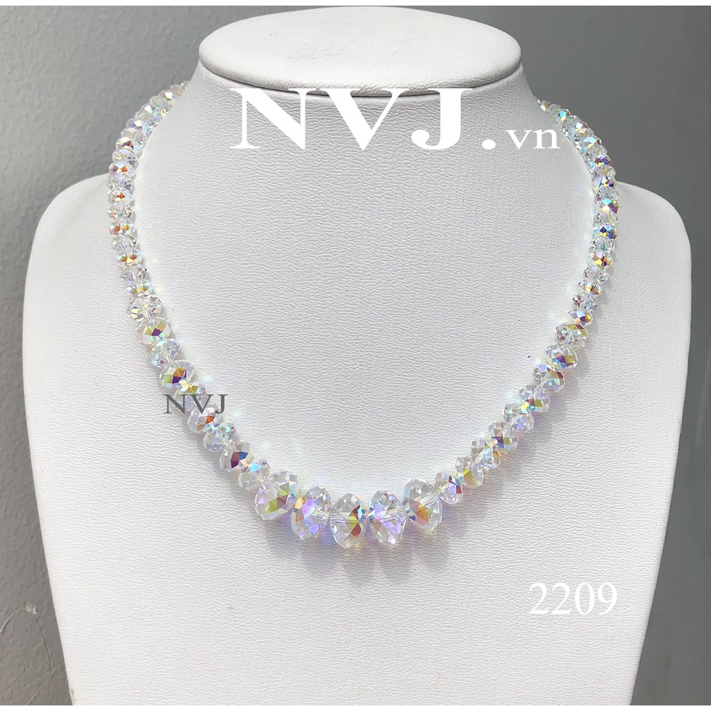 Chuỗi vòng cổ pha lê Swarovski hạt bánh cam 5040 001AB size 6, 8, 12mm, khóa bạc 925