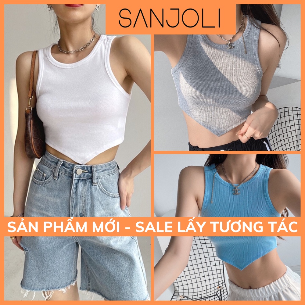 Áo Crotop Kiểu Ba Lỗ SANJOLI Áo Thun Croptop Tay Ngắn Ôm Body Hở Bụng Chất Thun Gân Nữ Trơn Sexy Đẹp Đi Chơi AO050